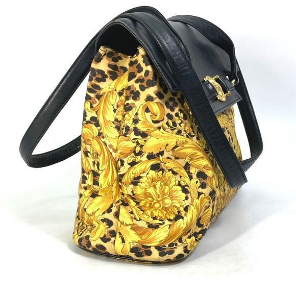 VERSACE leopard print vintage Sunburst with flap bag Shoulder Bag yellow/Black - Picture 4 of 10